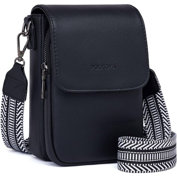 Handbags - Womens A-black Leather Purses Imported Magnetic Snap Crossbody Zipper Bag